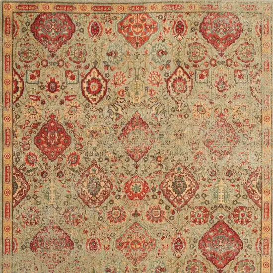 Light Green Tan And Red Floral Distressed Non Skid Area Rug Photo 7