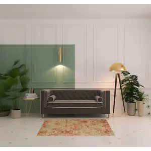 Photo of Light Green Tan And Red Floral Distressed Non Skid Area Rug