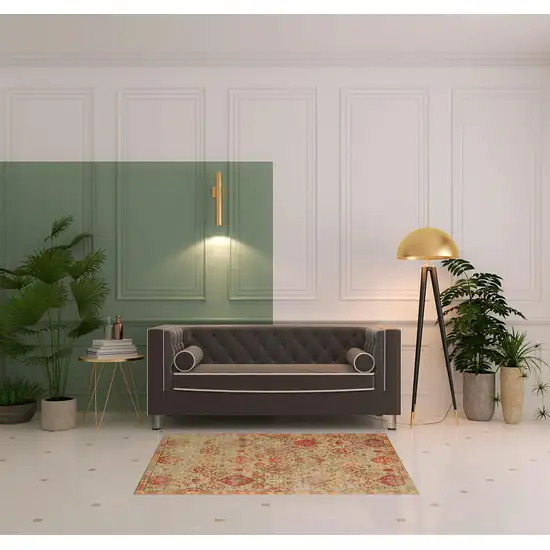 Light Green Tan And Red Floral Distressed Non Skid Area Rug Photo 1