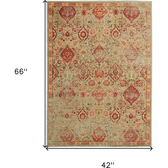 Light Green Tan And Red Floral Distressed Non Skid Area Rug Photo 3