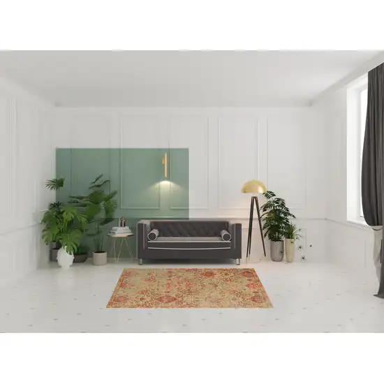 Light Green Tan And Red Floral Distressed Non Skid Area Rug Photo 1