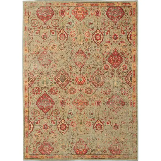 Light Green Tan And Red Floral Distressed Non Skid Area Rug Photo 8