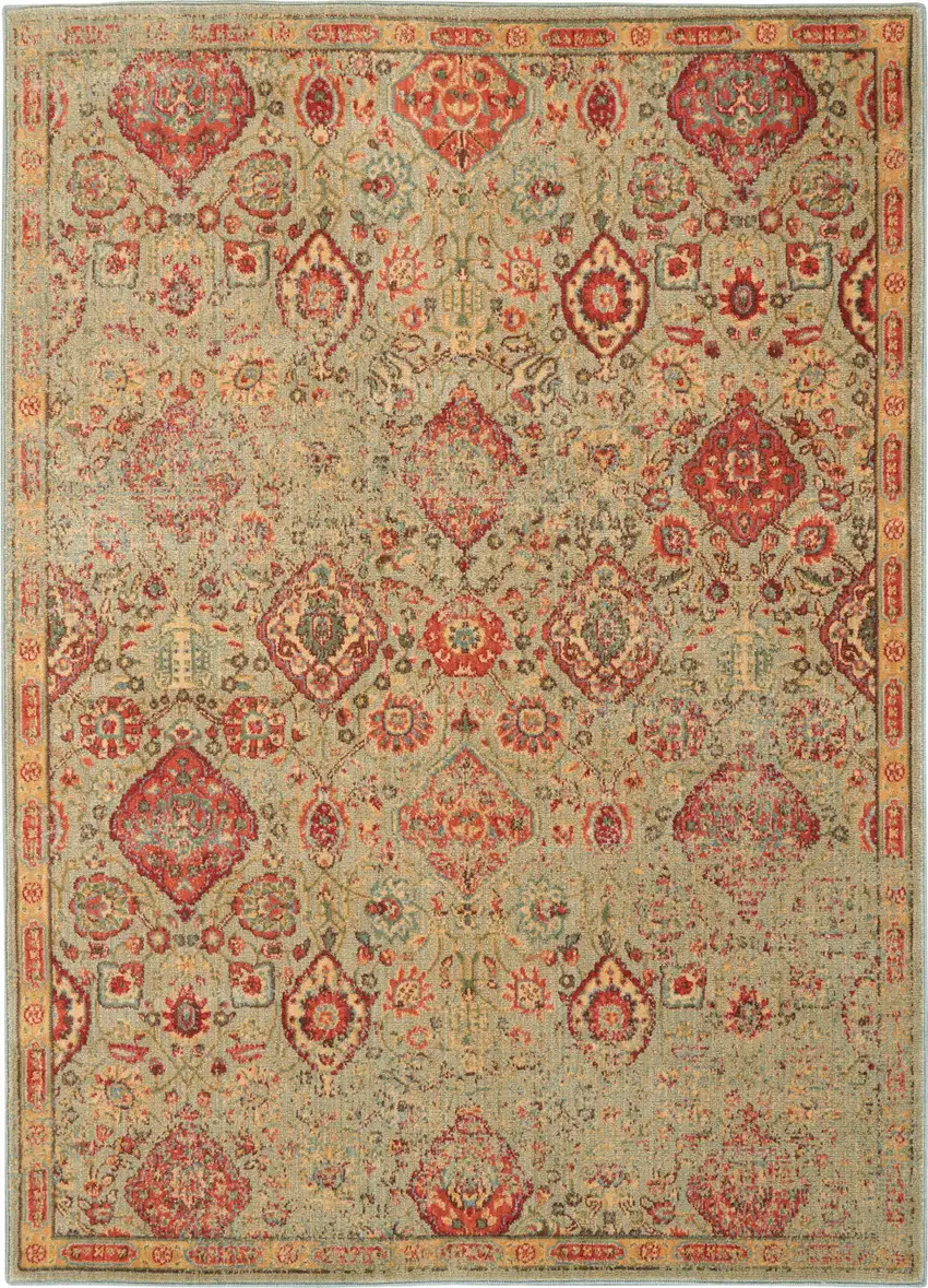 Light Green Tan And Red Floral Distressed Non Skid Area Rug Photo 8