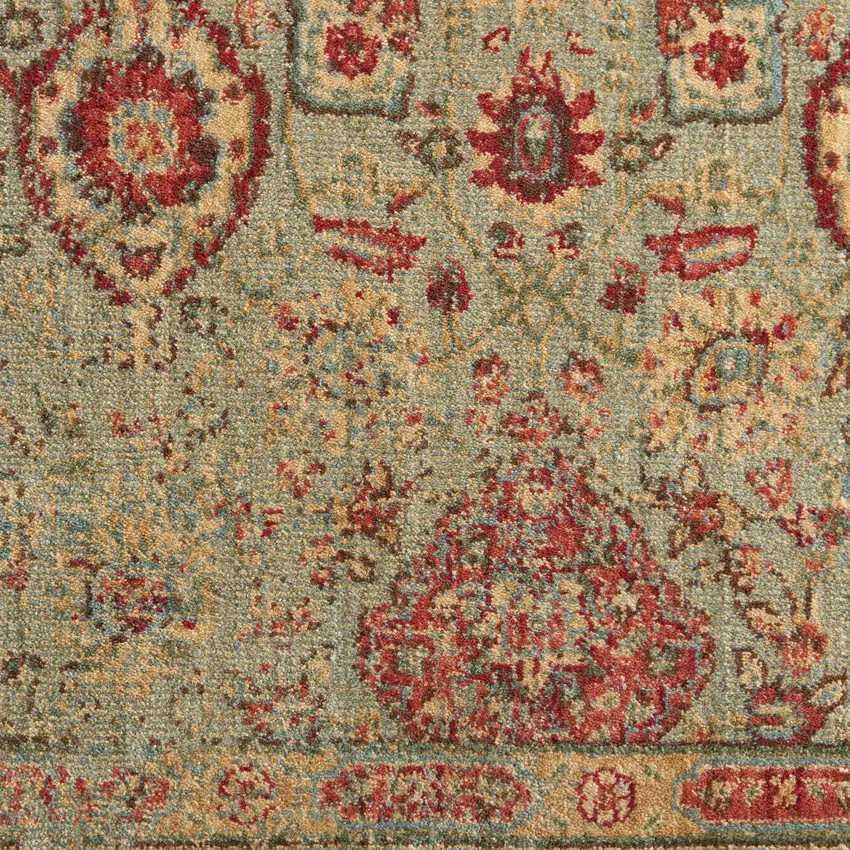 Light Green Tan And Red Floral Distressed Non Skid Area Rug Photo 2
