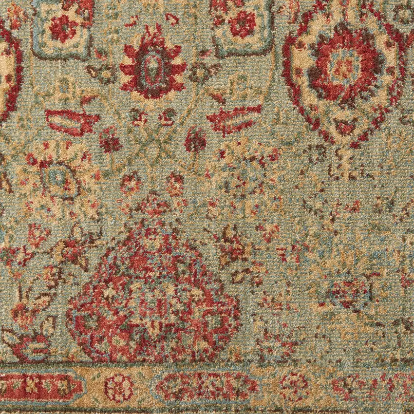 Light Green Tan And Red Floral Distressed Non Skid Area Rug Photo 3