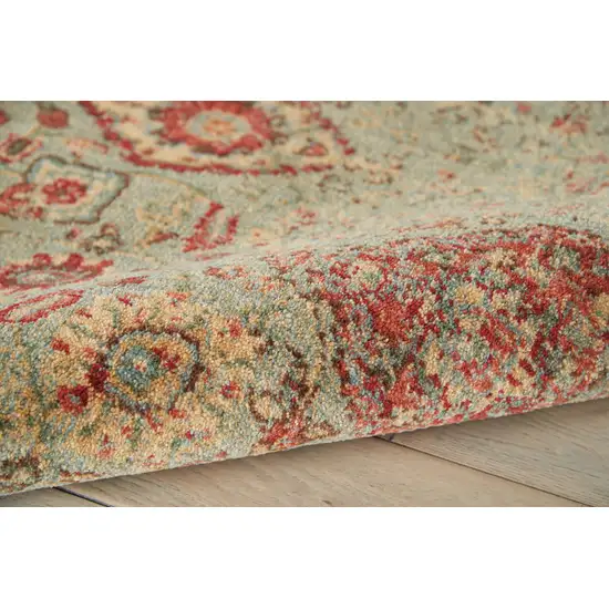 Light Green Tan And Red Floral Distressed Non Skid Area Rug Photo 9