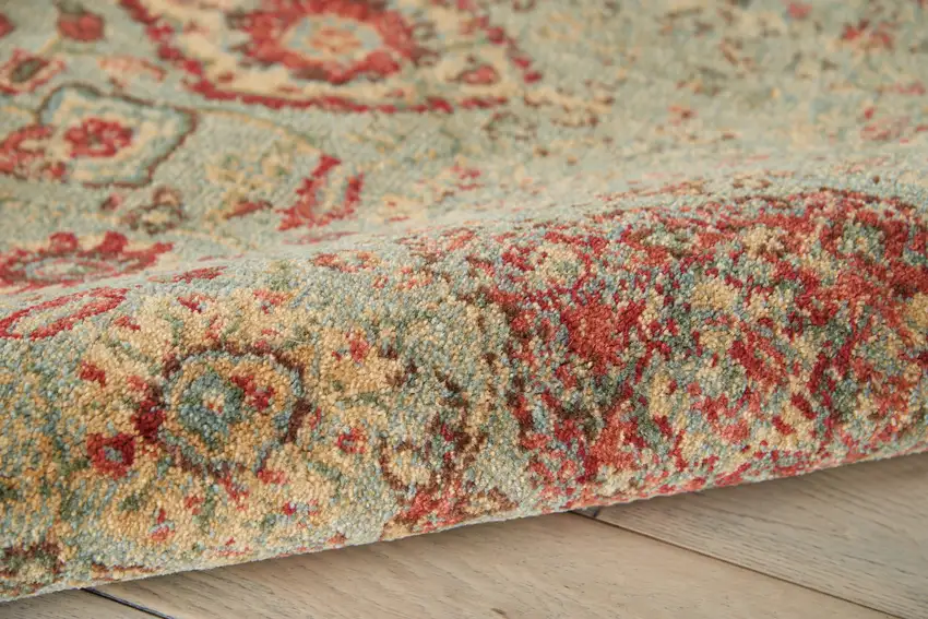 Light Green Tan And Red Floral Distressed Non Skid Area Rug Photo 9