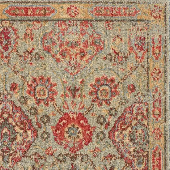 Light Green Tan And Red Floral Distressed Non Skid Area Rug Photo 9