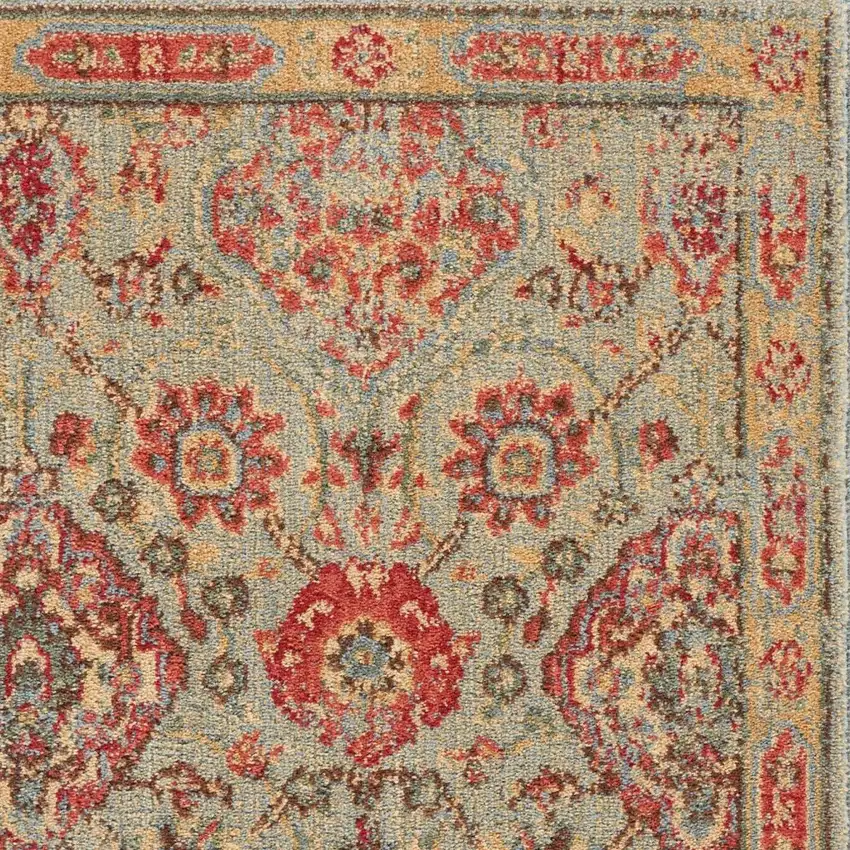 Light Green Tan And Red Floral Distressed Non Skid Area Rug Photo 9