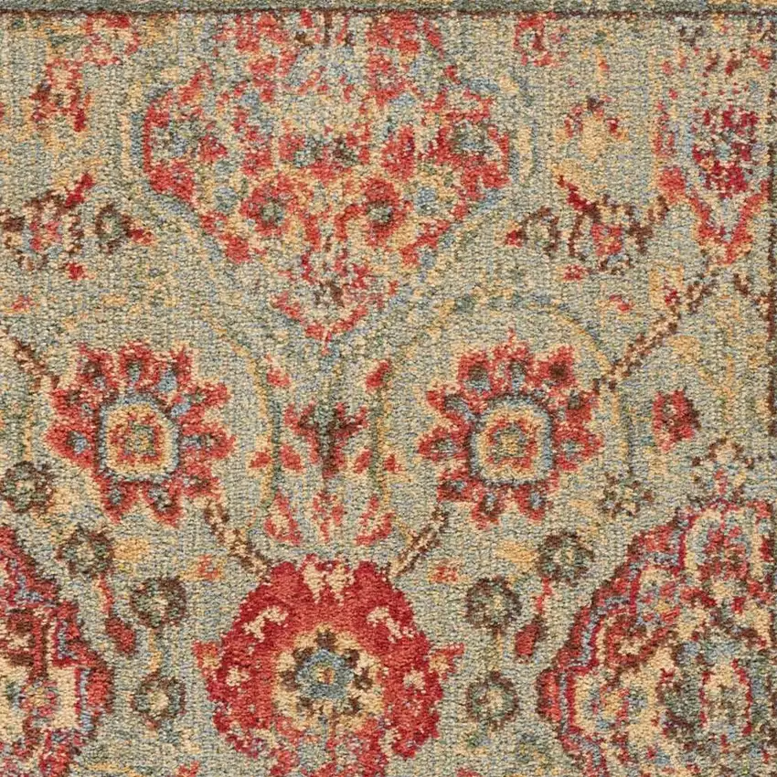 Light Green Tan And Red Floral Distressed Non Skid Area Rug Photo 8