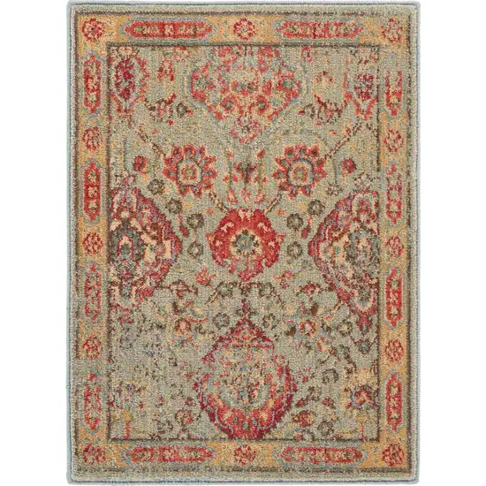 Light Green Tan And Red Floral Distressed Non Skid Area Rug Photo 2