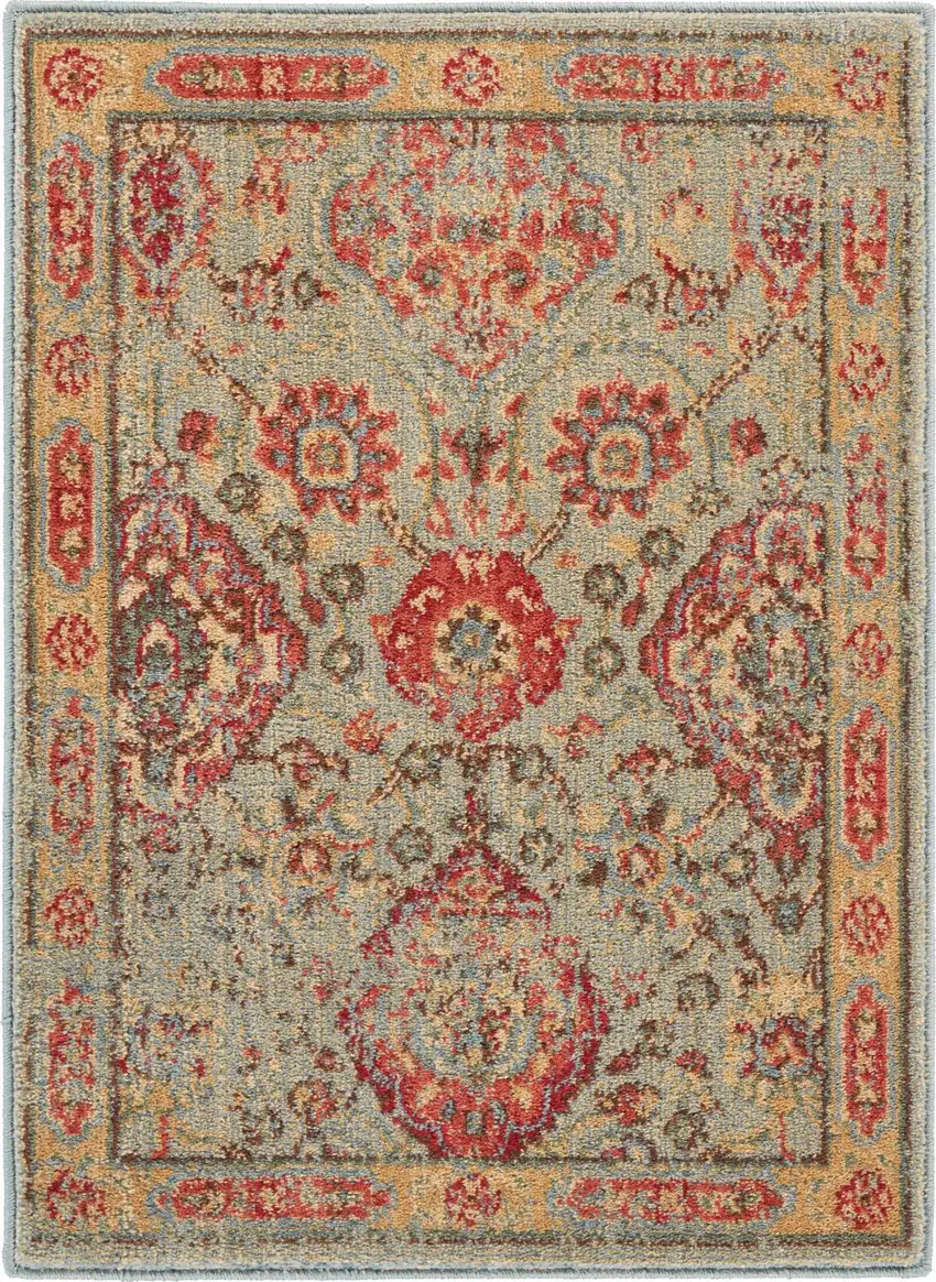 Light Green Tan And Red Floral Distressed Non Skid Area Rug Photo 2