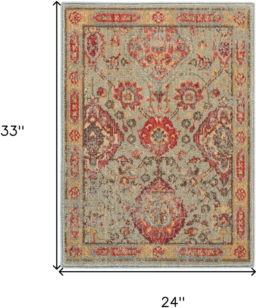 Light Green Tan And Red Floral Distressed Non Skid Area Rug Photo 3