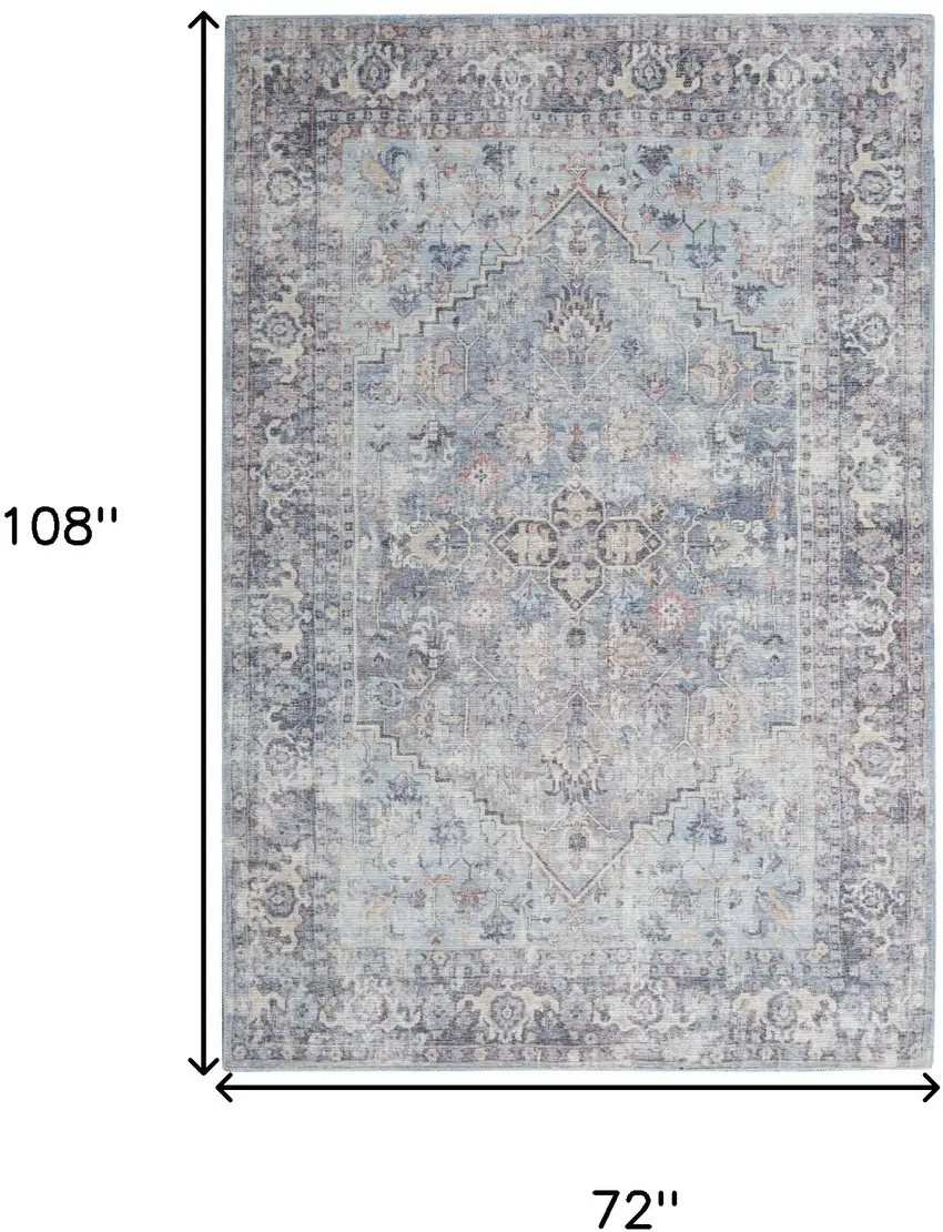 Light Grey And Blue Medallion Distressed Washable Area Rug Photo 5