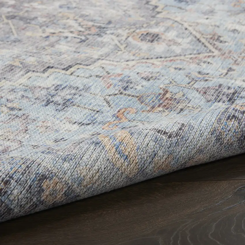 Light Grey And Blue Medallion Distressed Washable Area Rug Photo 9