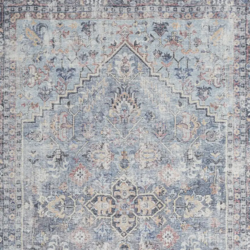 Light Grey And Blue Medallion Distressed Washable Area Rug Photo 3