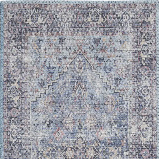 Light Grey And Blue Oriental Power Loom Distressed Washable Area Rug Photo 9