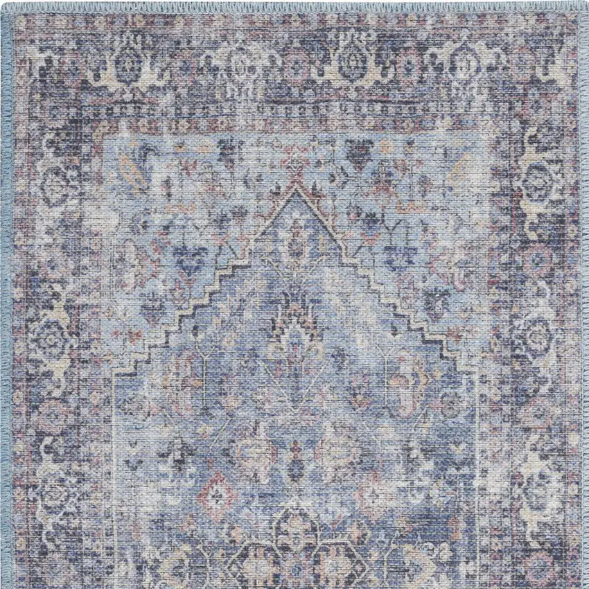 Light Grey And Blue Oriental Power Loom Distressed Washable Area Rug Photo 9
