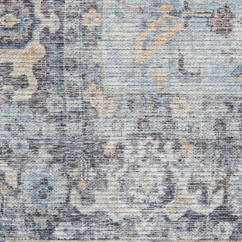 Light Grey And Blue Oriental Power Loom Distressed Washable Area Rug Photo 4