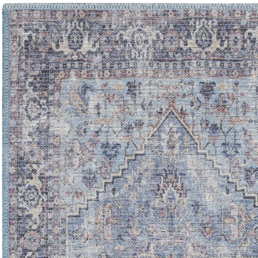 Light Grey And Blue Oriental Power Loom Distressed Washable Area Rug Photo 8
