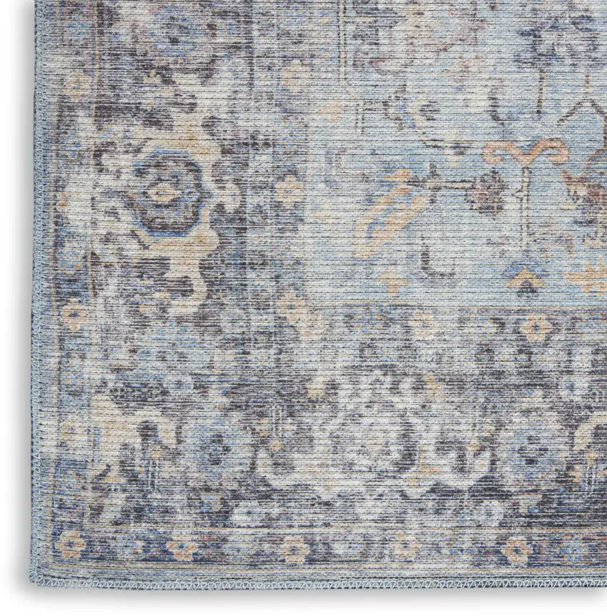 Light Grey And Blue Oriental Power Loom Distressed Washable Area Rug Photo 9