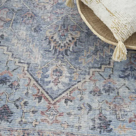 Light Grey And Blue Oriental Power Loom Distressed Washable Area Rug Photo 4