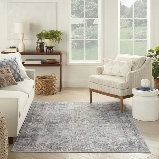 Light Grey And Blue Oriental Power Loom Distressed Washable Area Rug Photo 6