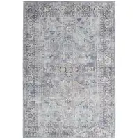 Photo of Light Grey And Blue Oriental Power Loom Distressed Washable Area Rug