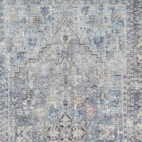 2' X 6' Light Grey And Blue Oriental Power Loom Distressed Washable Runner Rug Photo 1