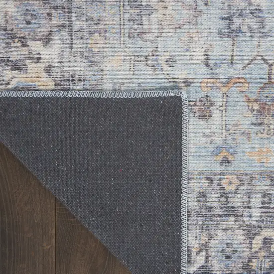 2' X 6' Light Grey And Blue Oriental Power Loom Distressed Washable Runner Rug Photo 7