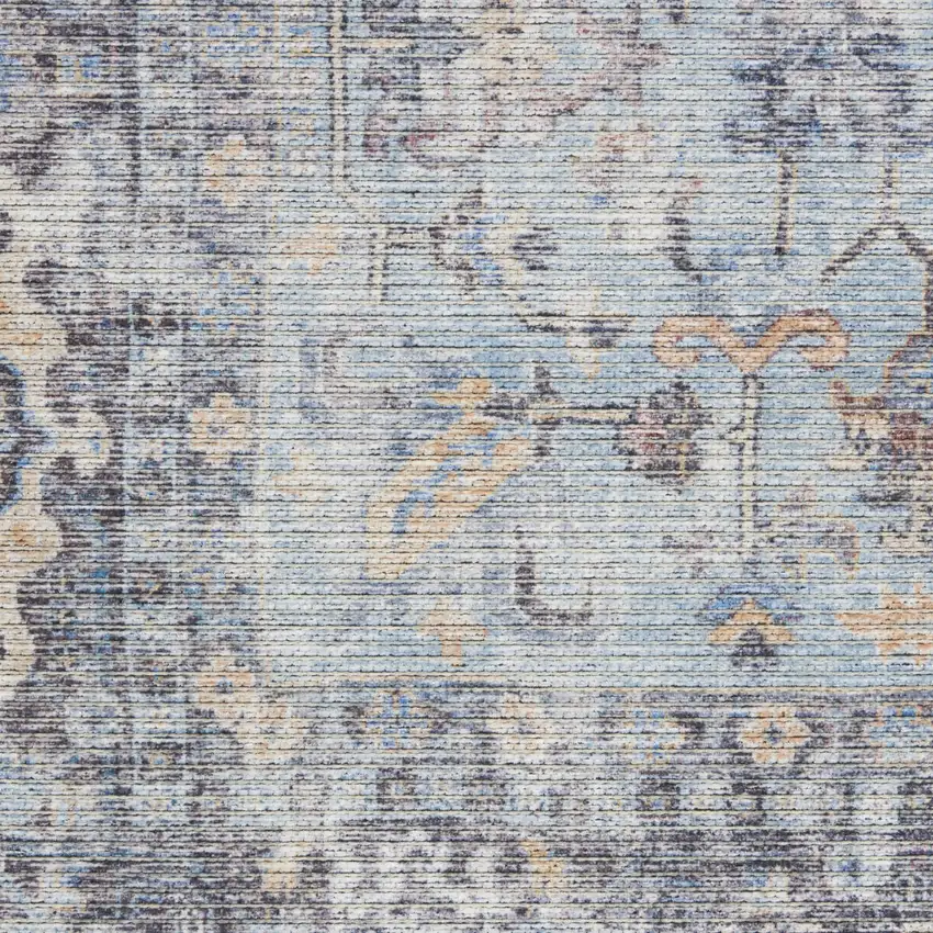 2' X 6' Light Grey And Blue Oriental Power Loom Distressed Washable Runner Rug Photo 9