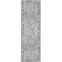 Photo of Light Grey And Blue Oriental Power Loom Distressed Washable Runner Rug