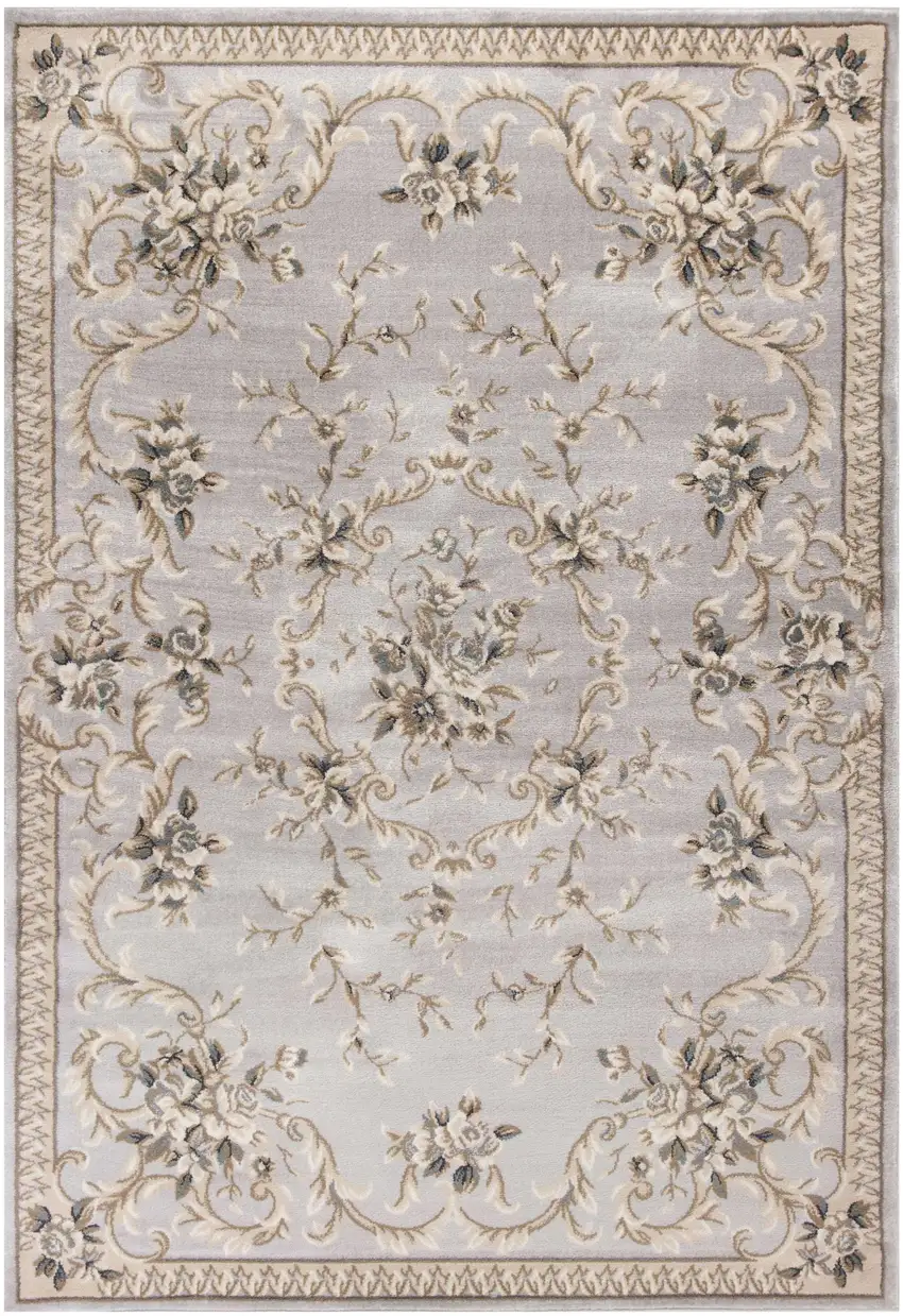 Light Grey Floral Indoor Area Rug Photo 2
