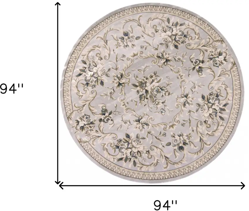 8' Light Grey Floral Round Indoor Area Rug Photo 4