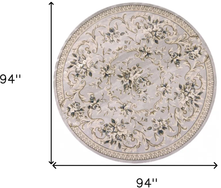 Light Grey Floral Round Indoor Area Rug Photo 4