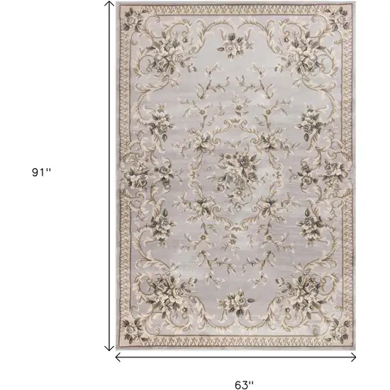 Light Gray Green And Tan Floral Medallion Area Rug Photo 3