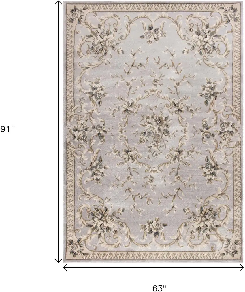 Light Gray Green And Tan Floral Medallion Area Rug Photo 3