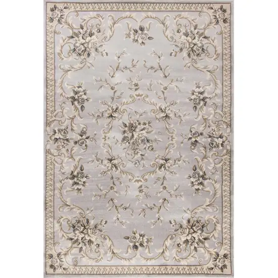 Light Gray Green And Tan Floral Medallion Area Rug Photo 6
