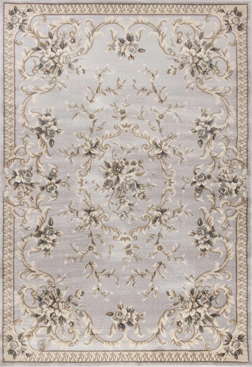 Light Gray Green And Tan Floral Medallion Area Rug Photo 6