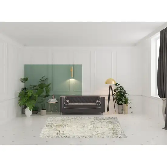 Light Sky Blue Floral Power Loom Distressed Area Rug Photo 1