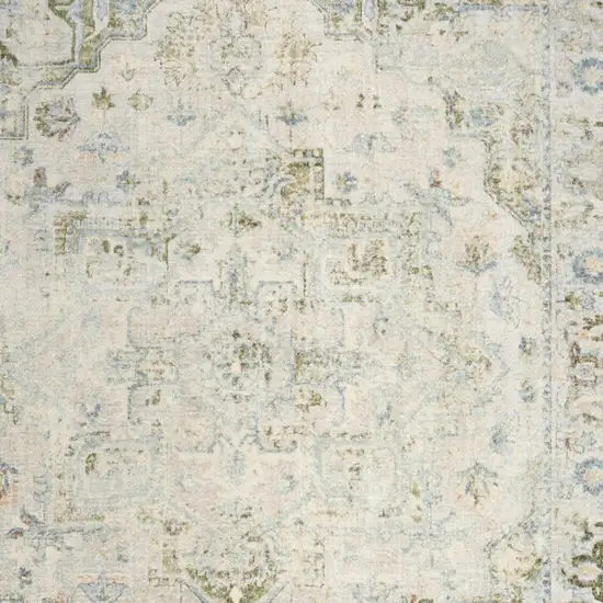 Light Sky Blue Floral Power Loom Distressed Area Rug Photo 7