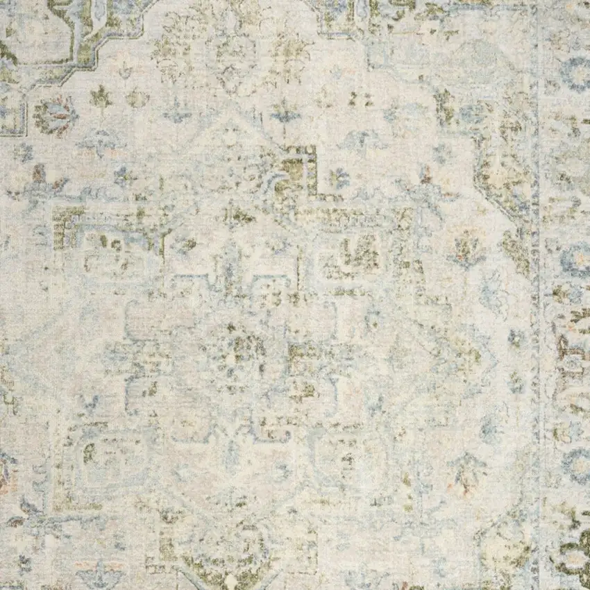 Light Sky Blue Floral Power Loom Distressed Area Rug Photo 7