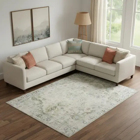 Light Sky Blue Floral Power Loom Distressed Area Rug Photo 1