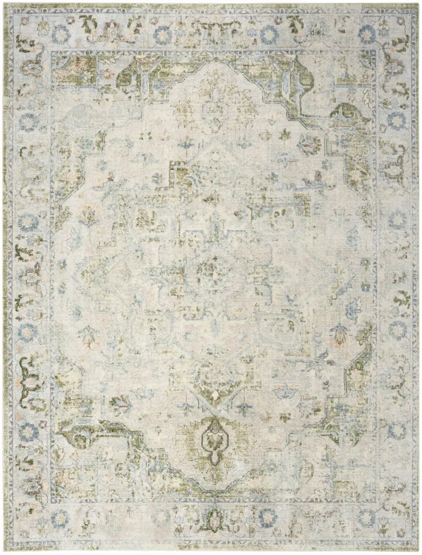 Light Sky Blue Floral Power Loom Distressed Area Rug Photo 6