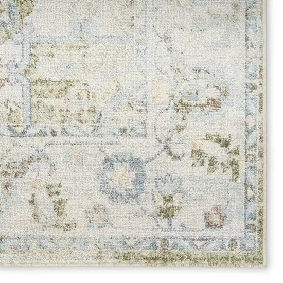 Light Sky Blue Floral Power Loom Distressed Area Rug Photo 9