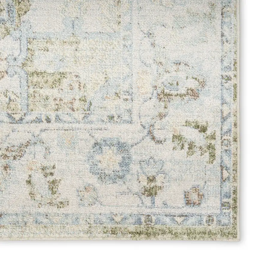 Light Sky Blue Floral Power Loom Distressed Area Rug Photo 9