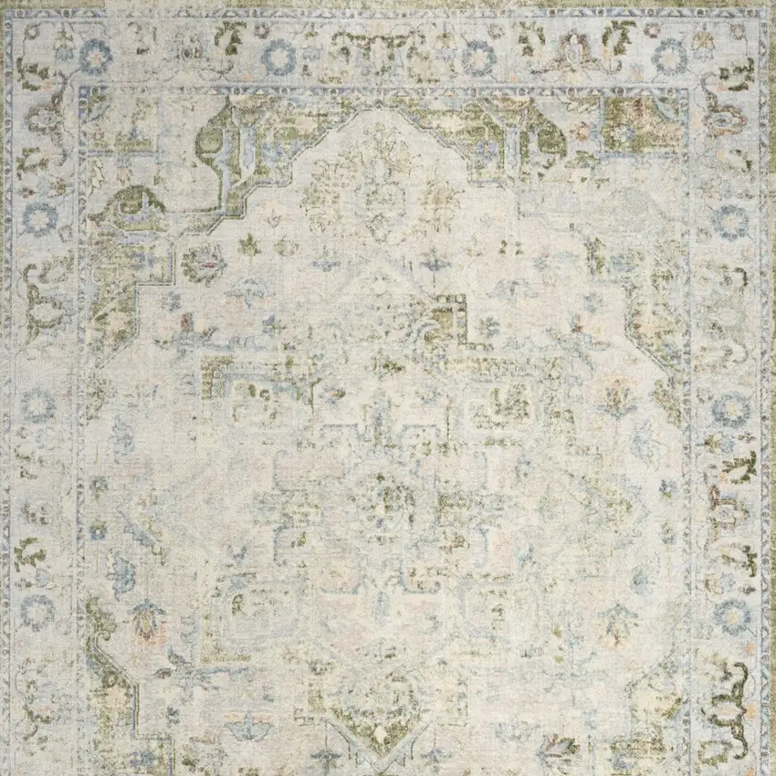 Light Sky Blue Floral Power Loom Distressed Area Rug Photo 8