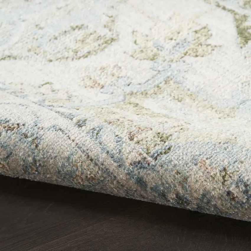 Light Sky Blue Floral Power Loom Distressed Area Rug Photo 9