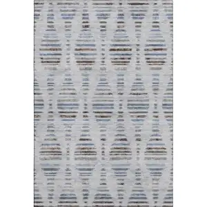 Photo of Light Taupe And Blue Striped Washable Area Rug With UV Protection