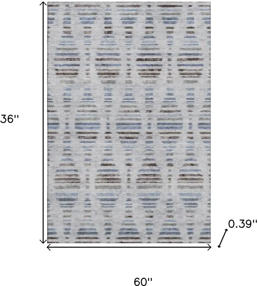 Light Taupe And Blue Striped Washable Area Rug With UV Protection Photo 8